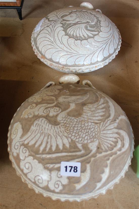 Pottery fish Chinese wine flasks (2)